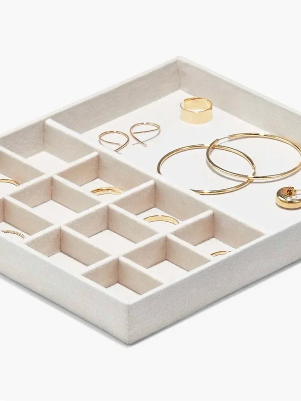 Mejuri Beige Jewelry Organizer with Ring Rolls and Compartments